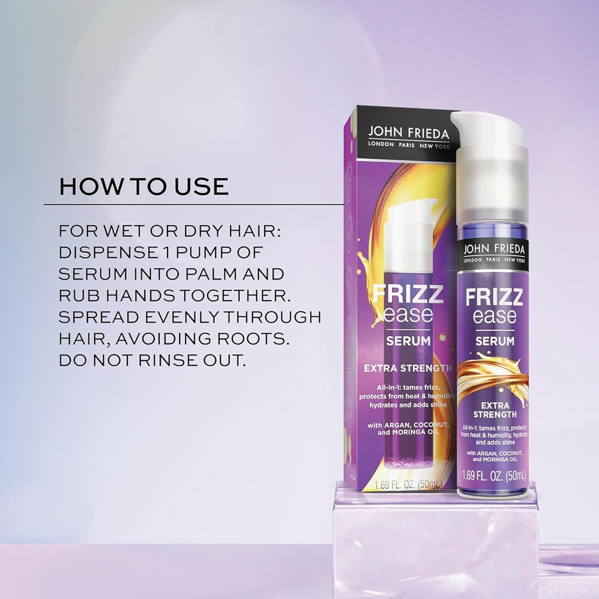 Frizz Ease Extra Strength Hair Serum, Instantly Smooths for Healthy, Hydrated, Frizz-Free Hair, for Thick and Coarse Hair, with Argan, Coconut, and Moringa Oil for Heat Protection, 1.69 Oz