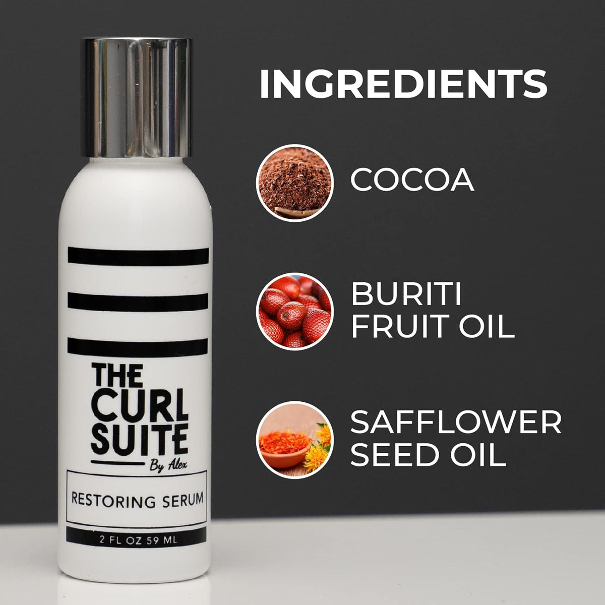 Curly Hair Serum - for Frizzy, Damaged Hair & Hair Growth - with Cocoa & Buriti Extract - for Women, Men & Kids (2 Fl Oz.)