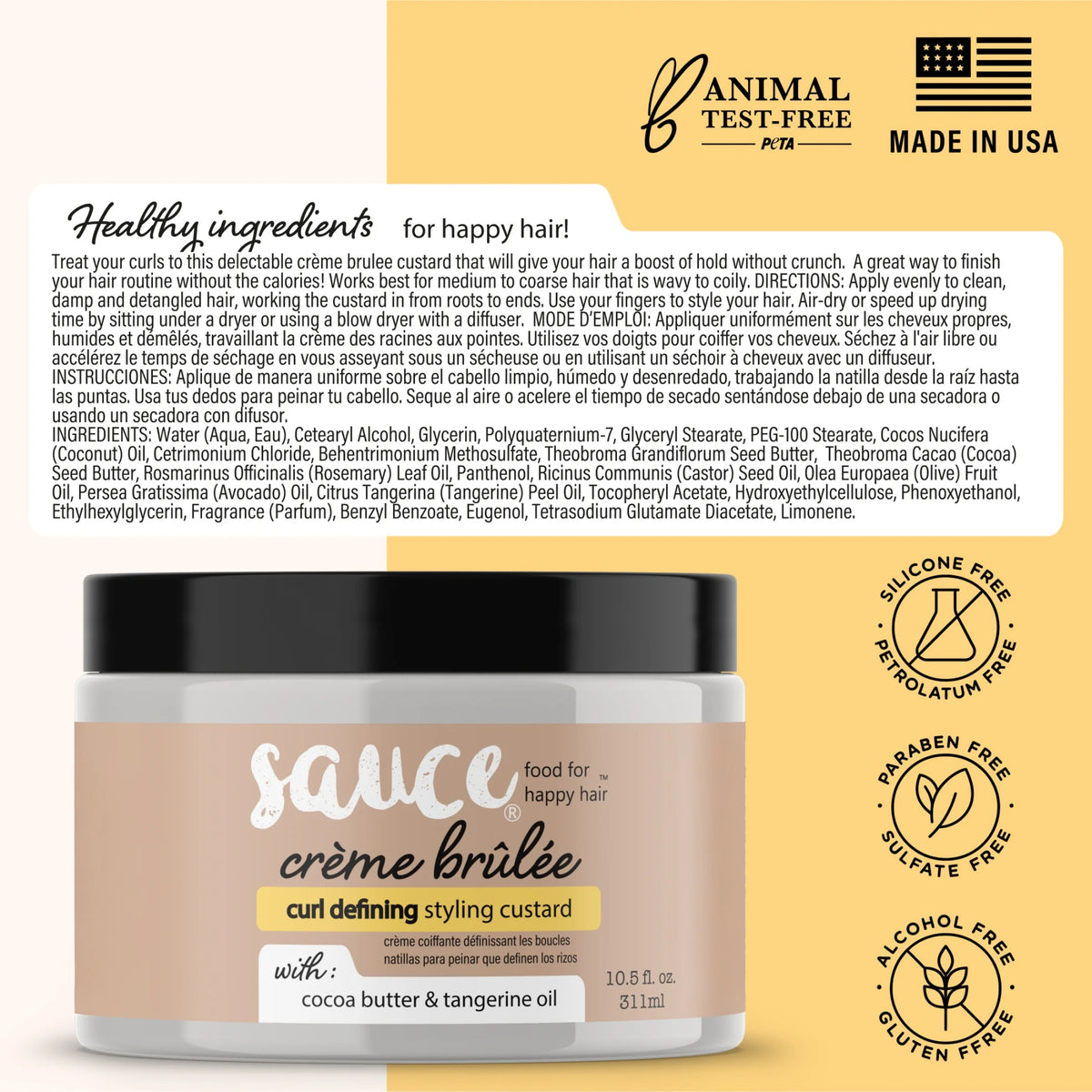 Curly Hair Cream, Crème Brulee Hair Mask with Cocoa Butter, 10.5 Fl Oz.