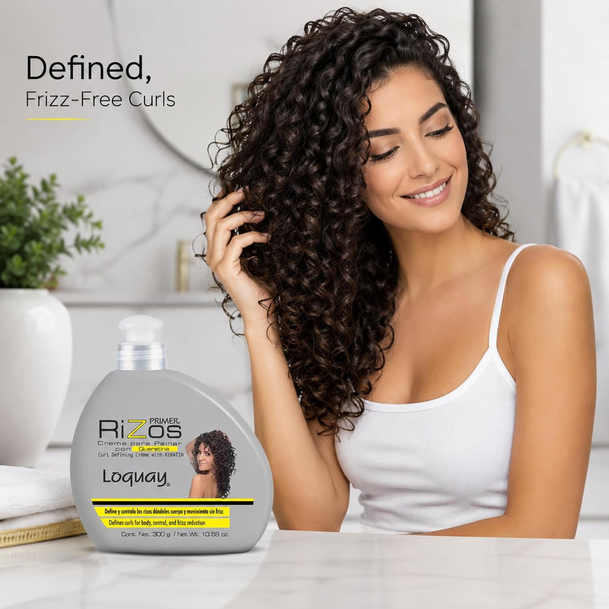 Loquay Primer Rizos Keratin Hair Cream 10.58 Oz - Hair Styling Products for Smooth Finish - Crema Para Peinar Con Queratina - Professional Styling Cream for Manageable Hair