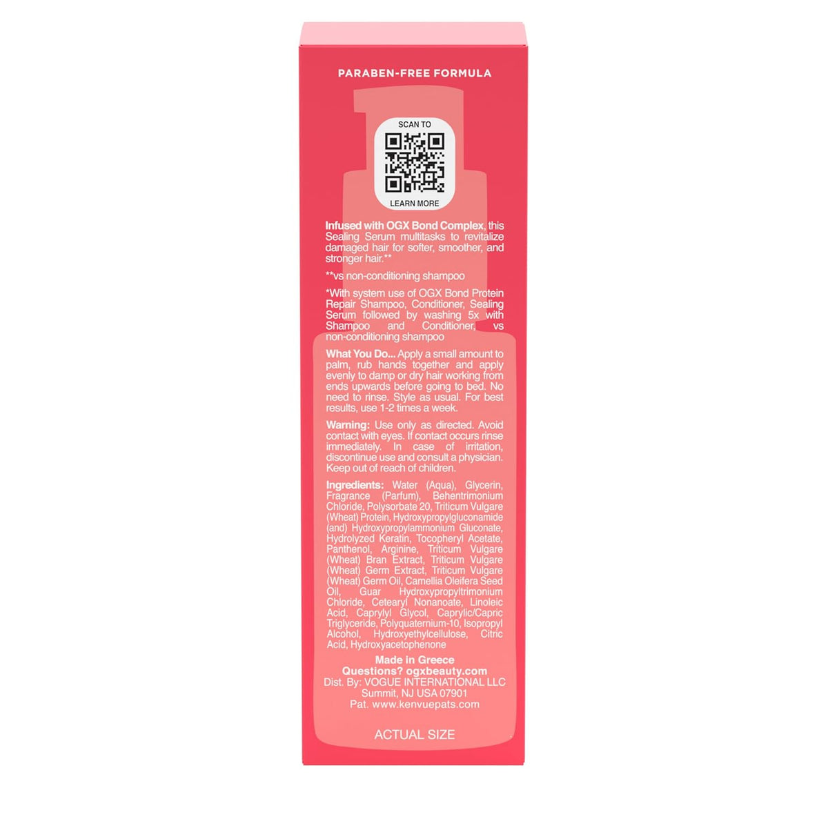 OGX Repair & Protect Bond Protein Repair Sealing Hair Serum, Formulated without Parabens, Frizz Treatment, 1.7 Fl. Oz